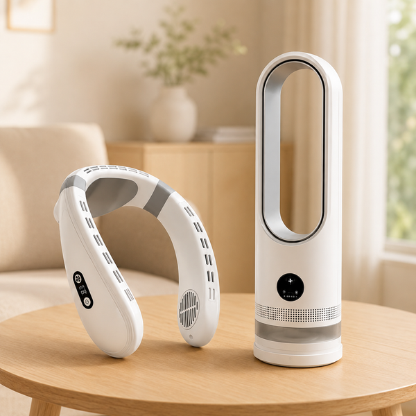 Pack Fraîcheur Totale — Ventilateur de Cou Rechargeable + AeroCool Sans Lame
