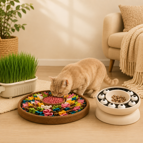 Kit Repas Zen — SlowDine + Tapis de Fouille + Herbe à Chat