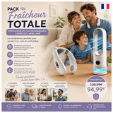 Pack Fraîcheur Totale — Ventilateur de Cou Rechargeable + AeroCool Sans Lame