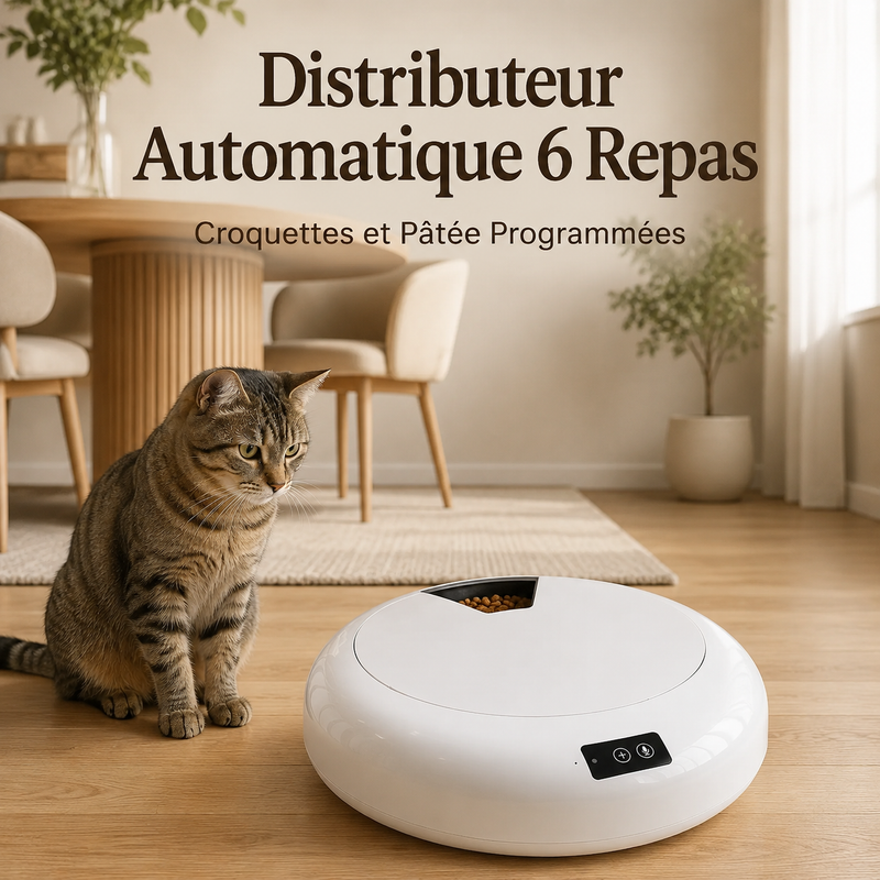 Distributeur Automatique 6 Repas — Croquettes et Pâtée Programmées