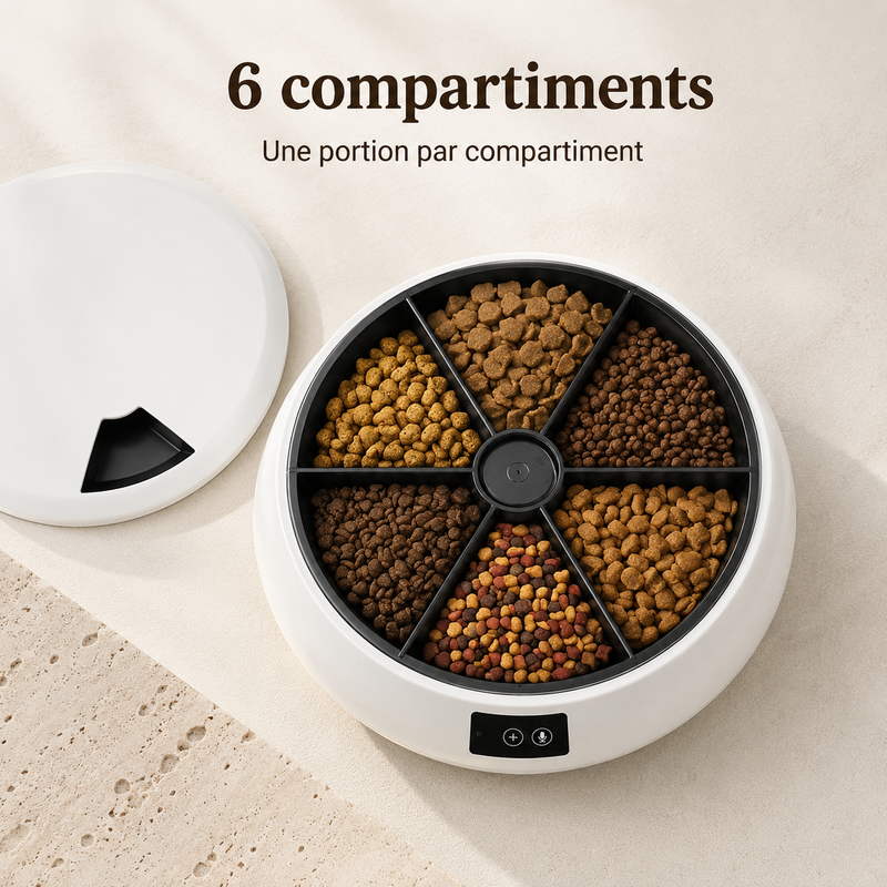 Distributeur Automatique 6 Repas — Croquettes et Pâtée Programmées