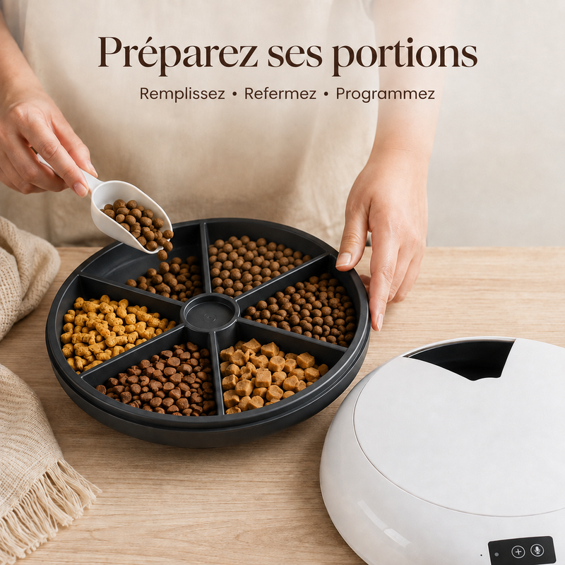Distributeur Automatique 6 Repas — Croquettes et Pâtée Programmées