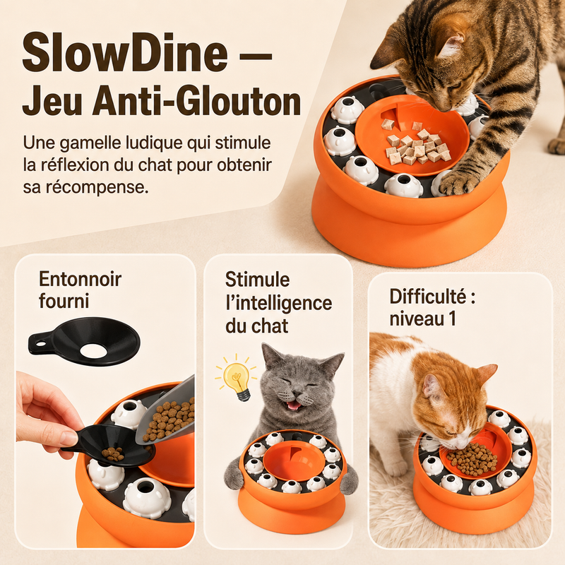 SlowDine — Gamelle Anti-Glouton pour Chat qui Mange Trop Vite