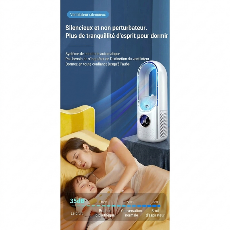 Luxsia AeroCool, ventilateur sans pales et humidificateur, vue d'ensemble du design