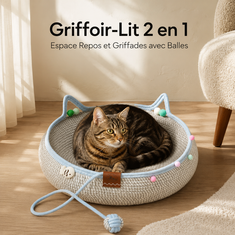 Griffoir-Lit 2 en 1 — Espace Repos et Griffades avec Balles
