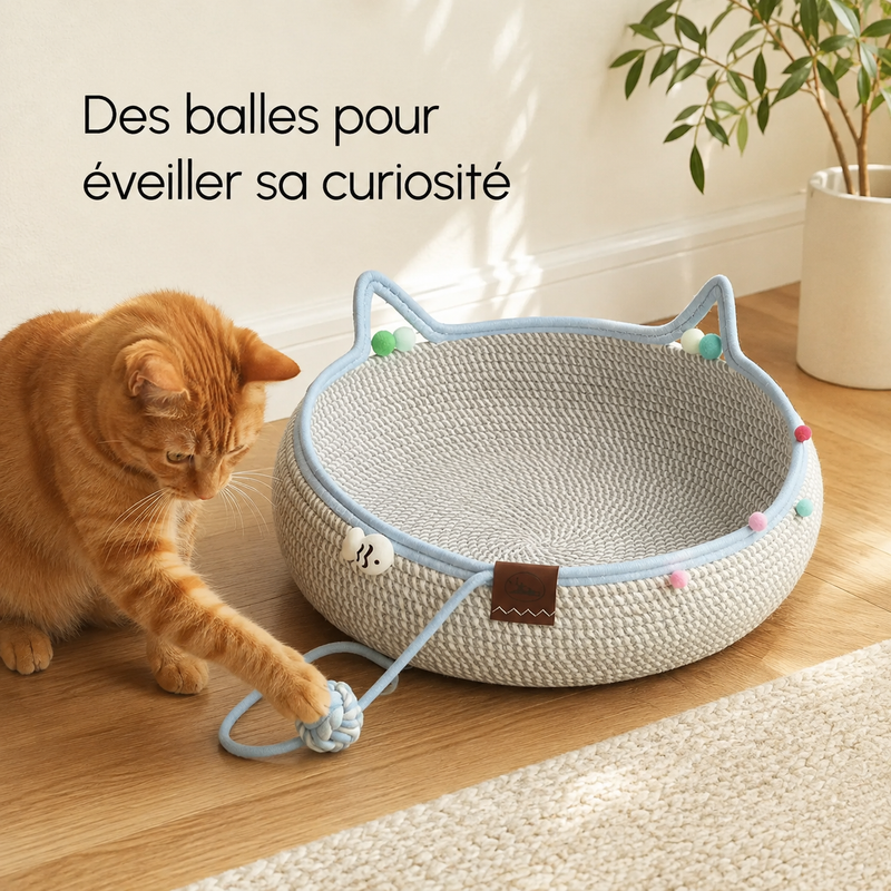 Griffoir-Lit 2 en 1 — Espace Repos et Griffades avec Balles