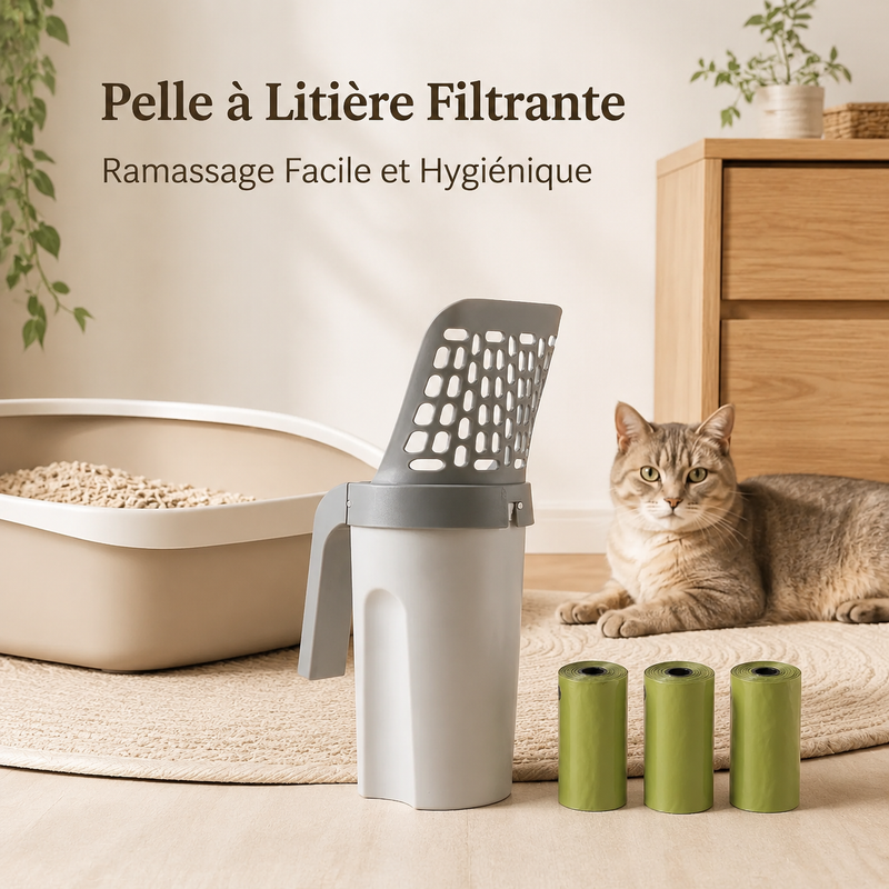 Pelle à Litière Filtrante — Ramassage Facile et Hygiénique