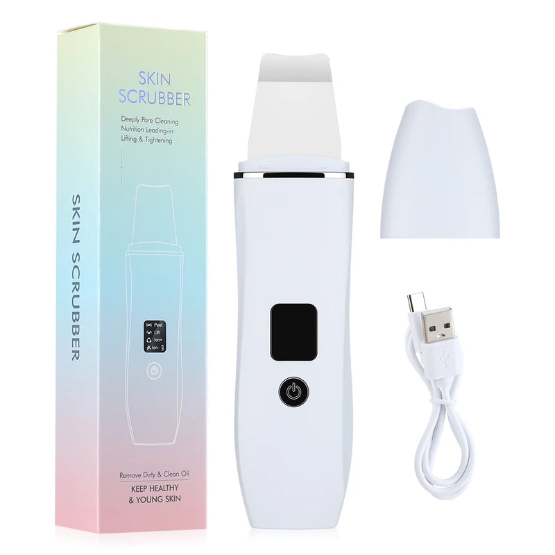 Ultrasonic Skin Scrubber Face Pore Cleaner Deep Cleansing Tool with 4 Modes Peeling Blackhead Remover for Facial Skincare
