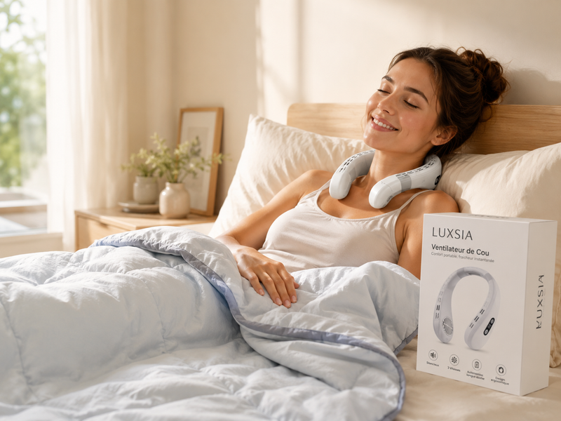 Pack Fraîcheur Nocturne — Ventilateur de Cou Rechargeable + Couette CoolSilk